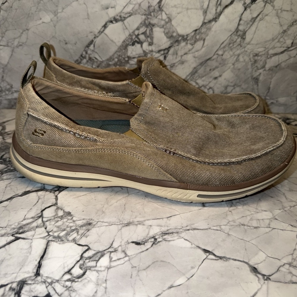 Skechers Mens 11 Med Relaxed Fit Elected Drigo Slip On Shoes 64654 Taupe Tan